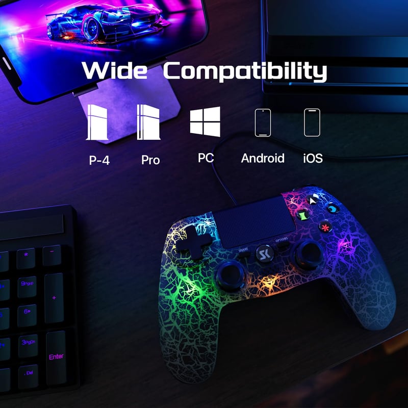 MUZELI Vezeték Nélküli Kontroller PS4-hez LED Világítással PlayStation 4/Pro/Slim Gamepad Joystick