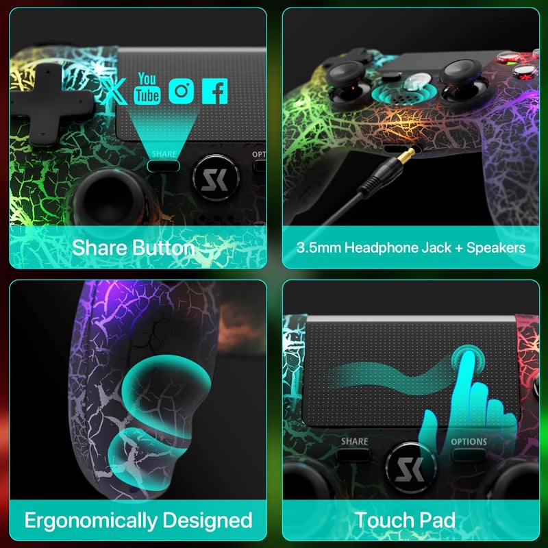 MUZELI Vezeték Nélküli Kontroller PS4-hez LED Világítással PlayStation 4/Pro/Slim Gamepad Joystick