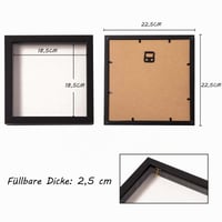 Muzilife 3D okvir za slike s pravim staklom, 22x22 cm, crni - Duboki okvir za slike koji se može puniti 3