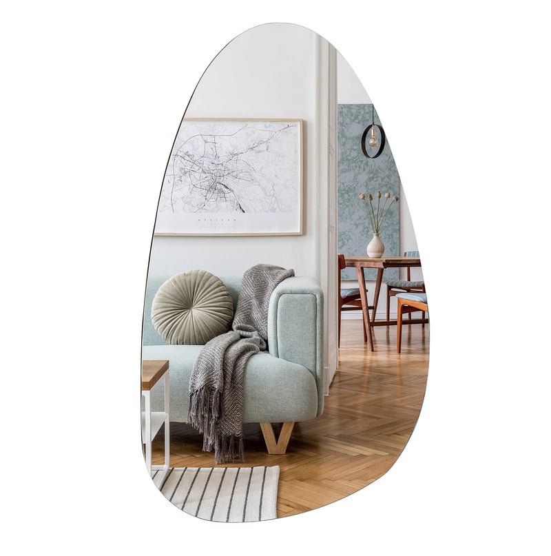 Muzilife Aszimmetrikus Keret Nélküli Tojás Alakú Tükör, 50x85 cm, MDF Hátlappal, Nagyméretű Teljes Alakos Fali Tükör Nappaliba, Fürdőszobába