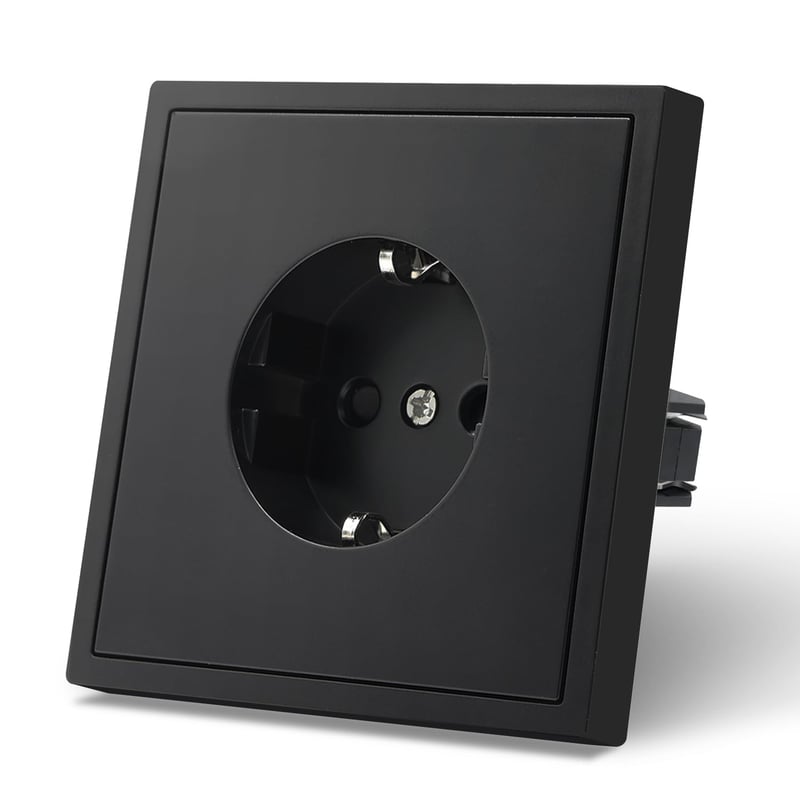 MVAVA EU Szabványos Schuko Konnektor - 80mm Süllyesztett Fekete Fali Aljzat, 16A, 3680W, Hűtőhöz, TV-hez, Légkondicionálóhoz