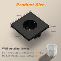 MVAVA EU Szabványos Schuko Konnektor - 80mm Süllyesztett Fekete Fali Aljzat, 16A, 3680W, Hűtőhöz, TV-hez, Légkondicionálóhoz 2