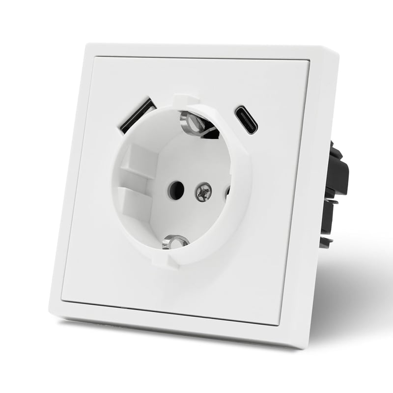 MVAVA EU Szabványú Süllyesztett Konnektor USB-C Csatlakozóval, 80×80mm, Fehér, Egyszerű Telepítés, Hűtő/TV Kompatibilis