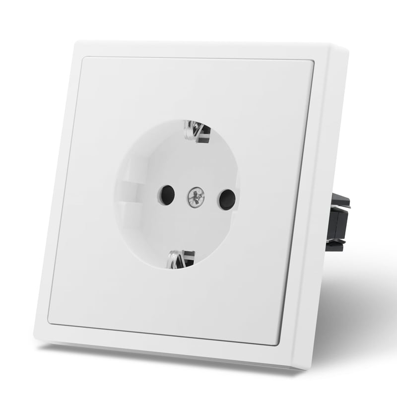 MVAVA Fehér Süllyesztett Schuko Konnektor EU Szabvány, 80x80mm Fali Aljzat, Egyszerű Telepítés, 16A, Fém, Nappali, Hálószoba, Iroda