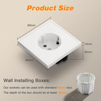 MVAVA Fehér Süllyesztett Schuko Konnektor EU Szabvány, 80x80mm Fali Aljzat, Egyszerű Telepítés, 16A, Fém, Nappali, Hálószoba, Iroda 2