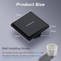 MVAVA M3 Egypólusú Kétirányú Süllyesztett Villanykapcsoló LED Jelzőfénnyel, Rugós Csatlakozás, 80x80mm, Fekete, 16A 2