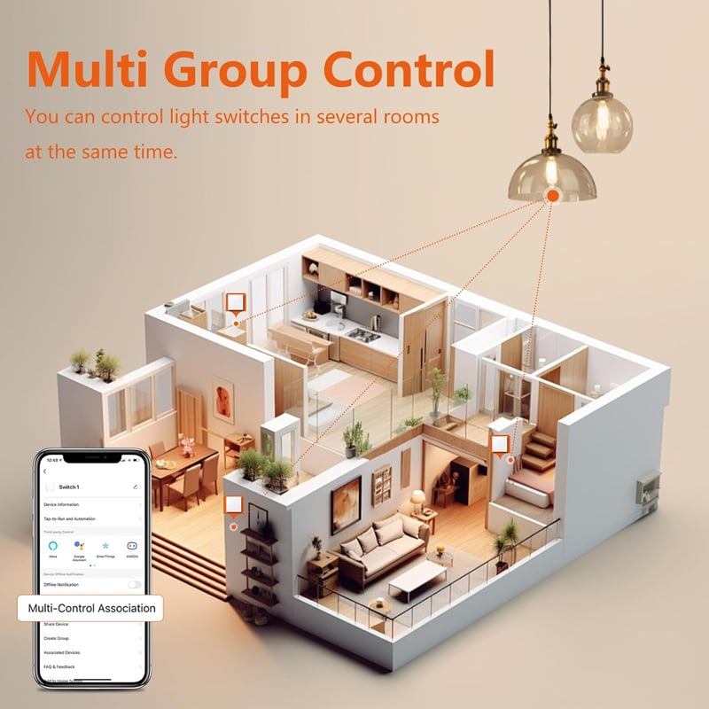 MVAVA WiFi Érintőkapcsoló - Alexa/Google Home Kompatibilis Okos Villanykapcsoló, Tuya/Smart Life App Vezérlés, Süllyesztett Üveg Panel, Fehé