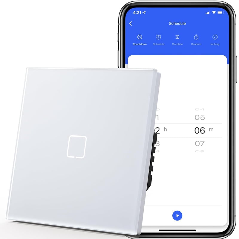 MVAVA WiFi Érintőkapcsoló - Alexa/Google Home Kompatibilis Okos Villanykapcsoló, Tuya/Smart Life App Vezérlés, Süllyesztett Üveg Panel, Fehé