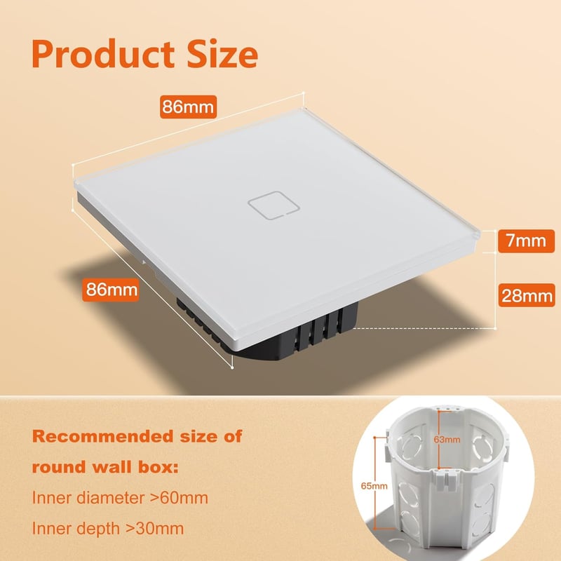 MVAVA WiFi Érintőkapcsoló - Alexa/Google Home Kompatibilis Okos Villanykapcsoló, Tuya/Smart Life App Vezérlés, Süllyesztett Üveg Panel, Fehé