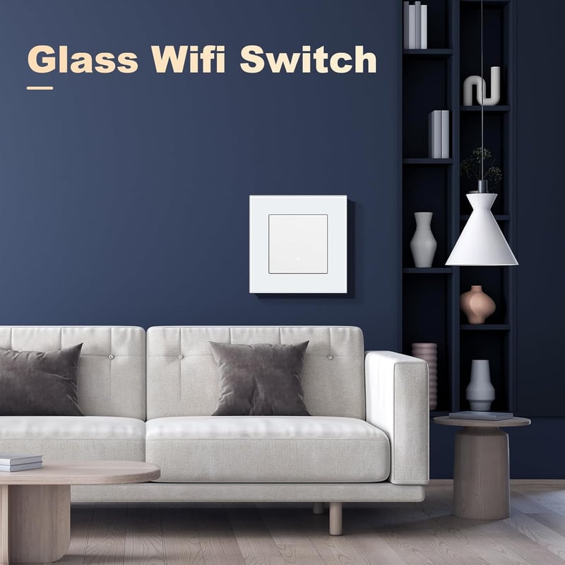 MVAVA WiFi Okos Villanykapcsoló - Alexa/Google Home Kompatibilis, Süllyesztett Üveg Panel, Tuya/Smart Life App Vezérlés, 1-Utas Fehér