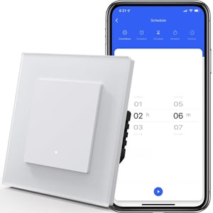 MVAVA WiFi pametni prekidač za svjetlo - Kompatibilan s Alexa/Google Home, Ugradbeni stakleni panel, Upravljanje putem aplikacije Tuya/Smart Life, Jednosmjerni, Bijeli