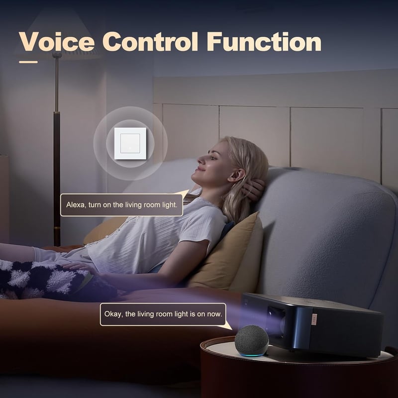 MVAVA WiFi Okos Villanykapcsoló - Alexa/Google Home Kompatibilis, Süllyesztett Üveg Panel, Tuya/Smart Life App Vezérlés, 1-Utas Fehér