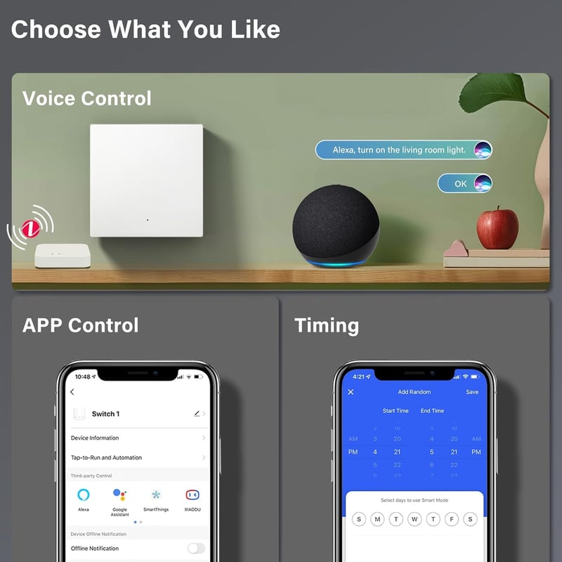 MVAVA ZigBee Okos Fali Kapcsoló, Alexa és Google Home Kompatibilis, Tuya Vezérelhető, 86mm Süllyesztett Kivitel, Fehér, Egypólusú