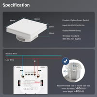 MVAVA ZigBee Okos Fali Kapcsoló, Alexa és Google Home Kompatibilis, Tuya Vezérelhető, 86mm Süllyesztett Kivitel, Fehér, Egypólusú 2