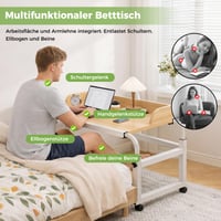 Mvellir Gurulós Ágytálca Laptopasztal Állítható Magasság és Szélesség Fém Keret Szélesített Asztallap Peremmel Ágyhoz és Kanapéhoz Tölgyfa Színű 8