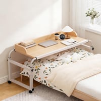 Mvellir Gurulós Ágytálca Laptopasztal Állítható Magasság és Szélesség Fém Keret Szélesített Asztallap Peremmel Ágyhoz és Kanapéhoz Tölgyfa Színű 10