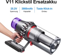 MVMOD Dyson V11 Pótakkumulátor 25.2V 3900mAh - Kompatibilis SV15 Click-in Modellekkel, 70 Perces Üzemidő - V11 Torque Drive, Absolute Porszí 3