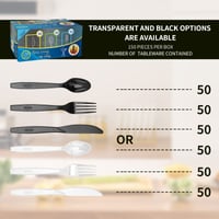 MWFJBZXR Set višekratnog plastičnog pribora za jelo od 150 komada, bez BPA, LFGB certificirano, 50 vilica, noževa i žlica, crni, za boravak na otvorenom i svečanosti 3