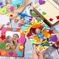 MWRWRR Set de 8 rame foto din lemn DIY pentru copii, pentru pictat și decorat, cu pietre decorative și abțibilduri, pentru zi de naștere 4
