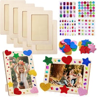 MWRWRR Set de 8 rame foto din lemn DIY pentru copii, pentru pictat și decorat, cu pietre decorative și abțibilduri, pentru zi de naștere 1