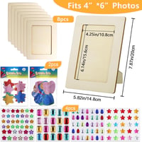 MWRWRR Set de 8 rame foto din lemn DIY pentru copii, pentru pictat și decorat, cu pietre decorative și abțibilduri, pentru zi de naștere 2