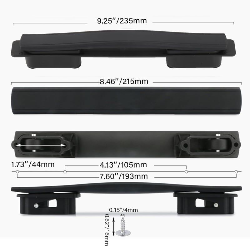 Mxfans Fekete Műanyag Bőrönd Fogantyú Csere Alkatrész 21.5cm Rugalmas Fogantyú B113 Csavarral 2 Darabos Szett