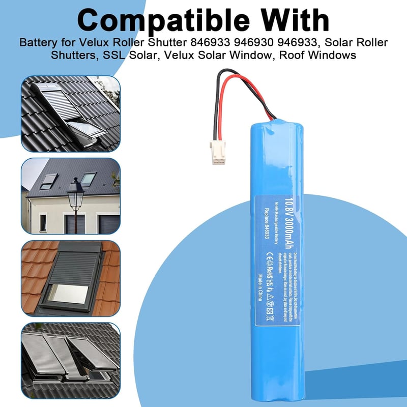 MXJFYY 10.8V 3000mAh NI-MH Akkumulátor Velux Roletta Meghajtóhoz