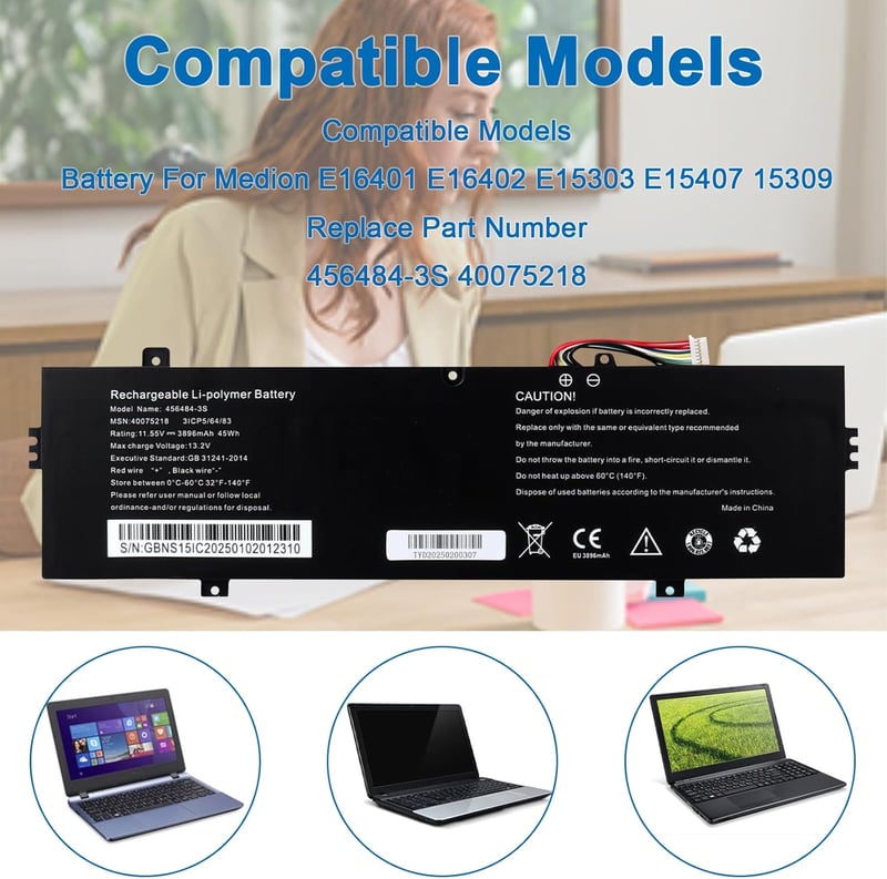 MXJFYY 11.55V 3896mAh Li-ion Laptop Akkumulátor Medion E16401 E16402 E15303 Sorozathoz