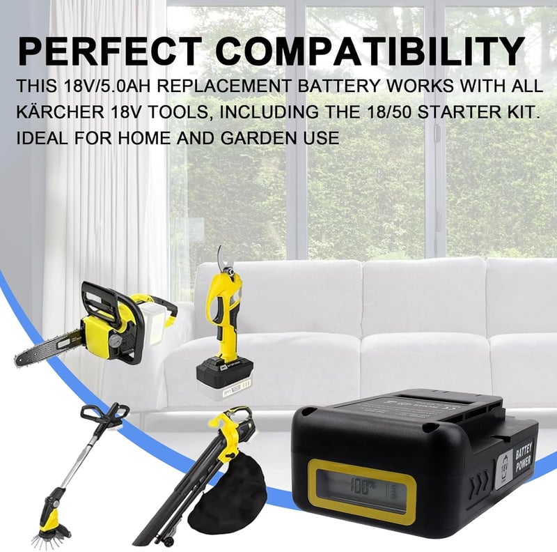 MXJFYY 18V 5000mAh Kärcher akkumulátor, 5Ah lítium-ion, összes 18V szerszámhoz