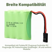Sada NiMH RC akumulátorov MXJFYY 4,8 V 2400 mAh s konektorom Hitec, 2 ks, kompatibilná s RC prijímačmi lietadiel a vrtuľníkov Futaba a JR 3
