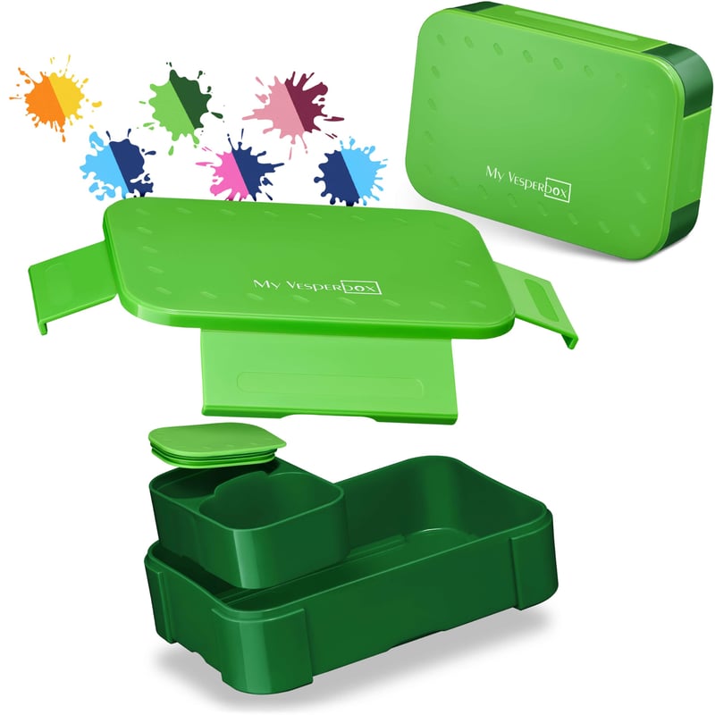 Vesperbox Mini Lite Bento kutija za užinu za djecu s pretincima – Kutija za ručak za školu i vrtić za dječake i djevojčice – Zelena