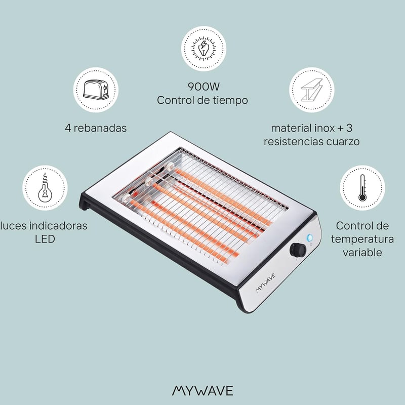 My Wave Lapos Kenyérpirító 900W Állítható Hőmérséklet 6 Fokozat