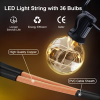 MYCARBON LED svetelná reťaz so žiarovkami 13,5 m vonkajšia so zástrčkou vodoodolná 36 žiaroviek do interiéru exteriéru záhrady na Vianoce terasu svadbu teplá 4