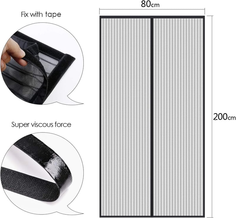 Mycarbon Mágneses Szúnyogháló Ajtóra 80x200 cm - Erkélyajtó Rovarháló, Fúrás Nélkül Felszerelhető, Automata Záródás, Erős Tapadócsíkkal
