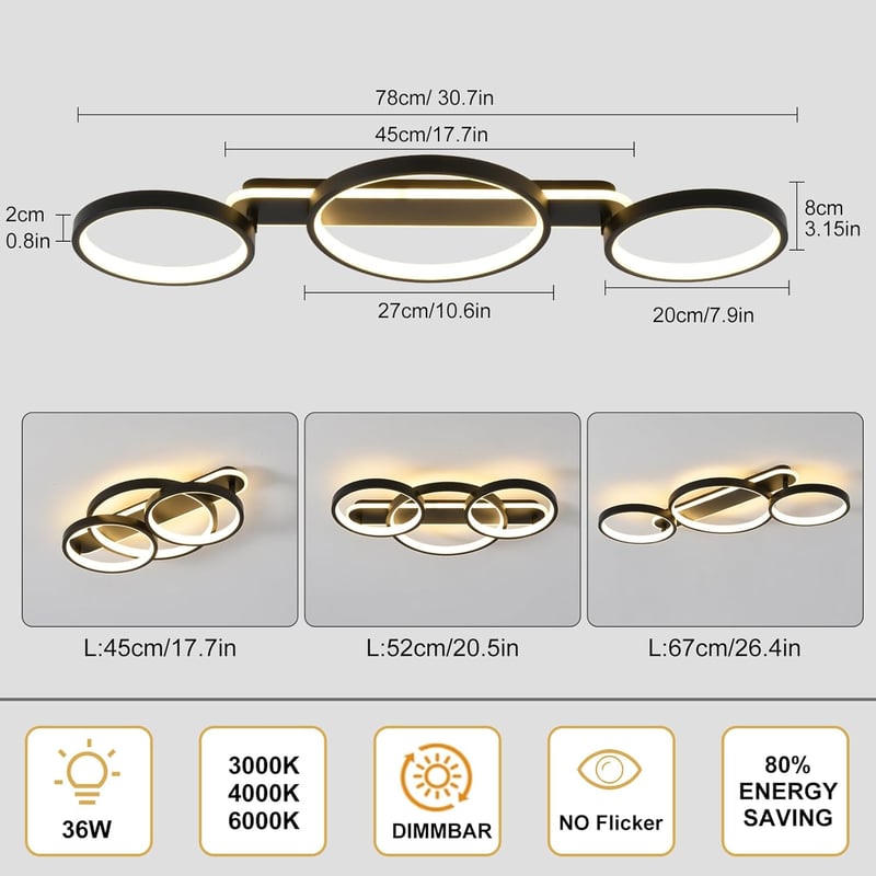 MYCUL LED Mennyezeti Lámpa Dimmelhető Távirányítóval 3 Izzós 36W 78cm