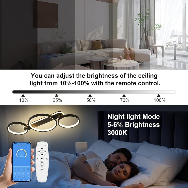 MYCUL LED Mennyezeti Lámpa Dimmelhető Távirányítóval 3 Izzós 36W 78cm