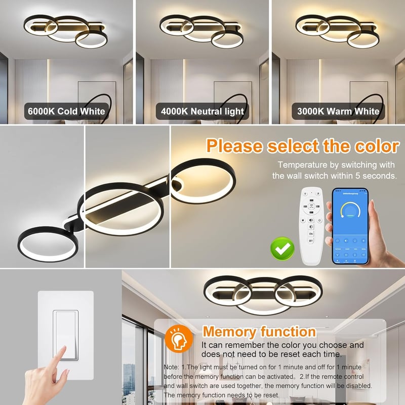 MYCUL LED Mennyezeti Lámpa Dimmelhető Távirányítóval 3 Izzós 36W 78cm