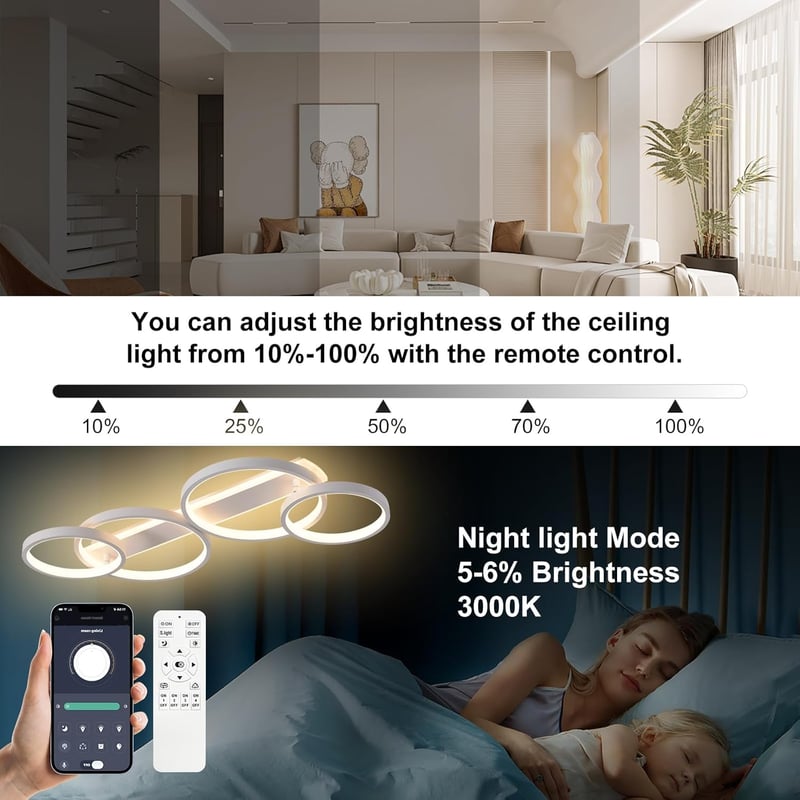 MYCUL LED Mennyezeti Lámpa Dimmelhető Távirányítóval App Vezérléssel 48W - White