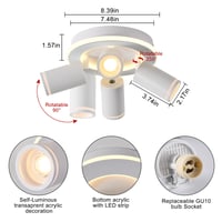 Spot LED încastrat MYCUL, rotund, cu 4 socluri, 22W+4x5W, GU10, alb cald, culoare albă 3