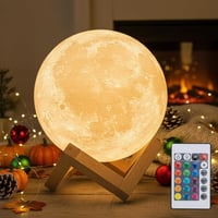 Mydethun 16 Színű Hold Lámpa Fa Talppal - 3D LED Éjszakai Fény Távirányítóval 1