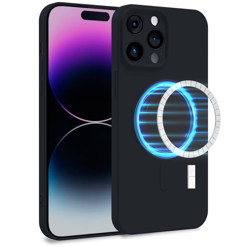Puzdro MyGadget pre Apple iPhone 14 Pro Max kompatibilné s MagSafe – Dvojvrstvový silikónový kryt na telefón s ochranou fotoaparátu – Čierne