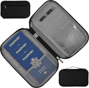 MyGadget putna torbica za putovnice za 3 osobe s pretincem za dokumente - crna