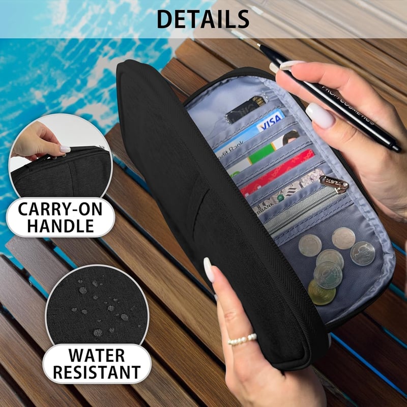 MyGadget Útlevéltartó 3 személyes családi szervezővel - Dokumentumokhoz, kártyákhoz, fekete