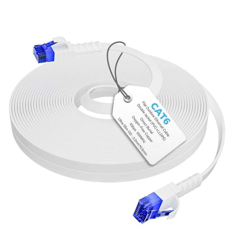 Mygatti 7,5m CAT6 Lapos Ethernet Kábel Fehér, UV-Álló, POE Kamera és Router Csatlakozáshoz