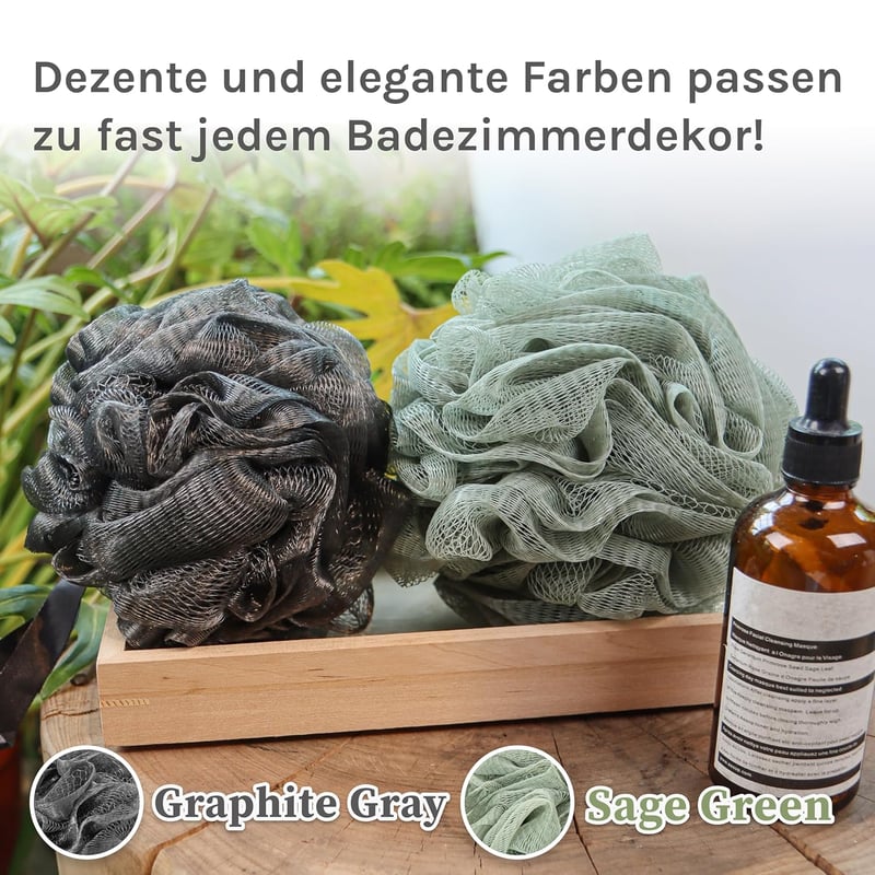 myHomeBody 70g Loofah Fürdőszivacs Szett 3db Aktivszénnel Grafitszürke és Zöld
