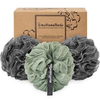 myHomeBody 70g Loofah Fürdőszivacs Szett 3db Aktivszénnel Grafitszürke és Zöld 1