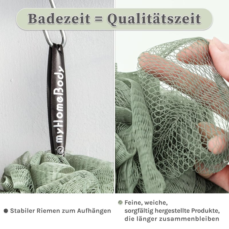 myHomeBody 70g Loofah Fürdőszivacs Szett 3db Aktivszénnel Grafitszürke és Zöld