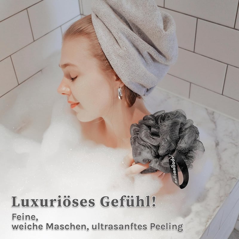 myHomeBody 70g Loofah Fürdőszivacs Szett 3db Aktivszénnel Grafitszürke és Zöld