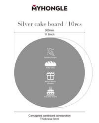 MYHongLe okrugla podloga za tortu 30 cm srebrna 10 komada višekratna podloga za torte za transport kolača kartonski podložak za torte 2