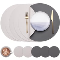 Myir JUN Umývateľné prestieranie 6 ks, okrúhle Ø 38 cm, sivá/béžová, vodoodolné, protišmykové, obojstranná súprava prestierania z umelej kože 1